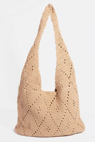 Fame Diamond Crochet Knit Hobo Shoulder Bag - Ebony's Shopping