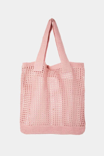 Fame Pointelle Knit Crochet Tote Bag - Ebony's Shopping