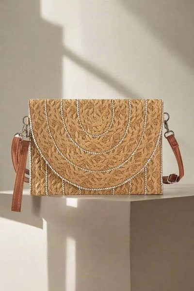 Fame Stitch Detailed Straw Crossbody Bag - Ebony's Shopping