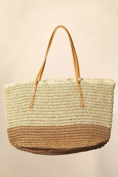 Fame Straw Braided Beach Tote Bag - Ebony's Shopping