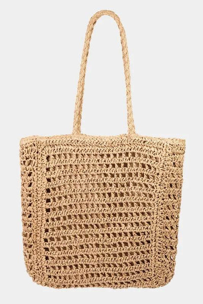 Fame Straw Braided Beach Tote Bag - Ebony's Shopping