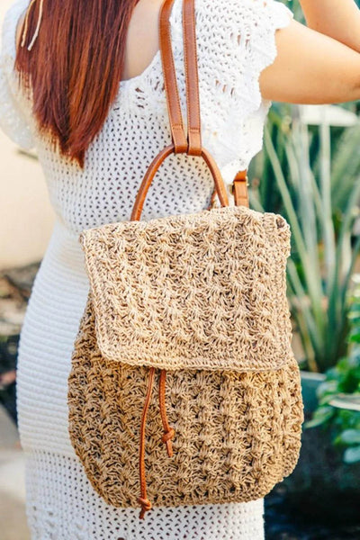 Fame Straw Braided Fashion Backpack - Ebony's Shopping