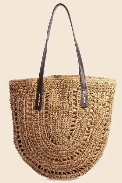 Fame Straw Braided Rounded Tote Bag - Ebony's Shopping