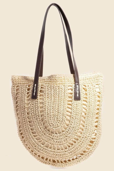 Fame Straw Braided Rounded Tote Bag - Ebony's Shopping