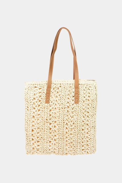 Fame Straw Braided Tote Bag - Ebony's Shopping