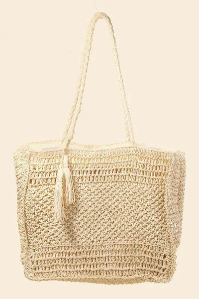 Fame Straw Knit Tote Bag - Ebony's Shopping