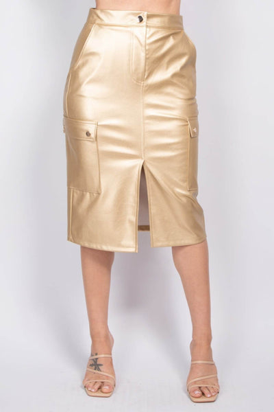 Faux Leather High-rise Cargo Skirt - Ebony's Shopping