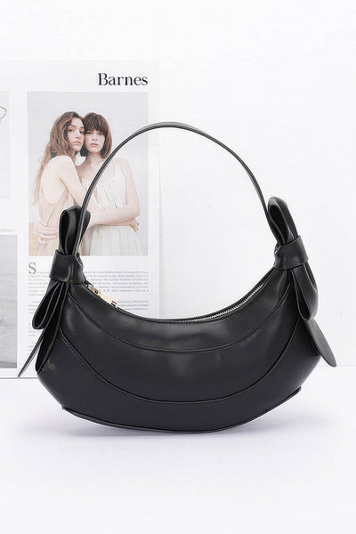 Faux Leather Hobo Bag W/ Bows - Ebony's Shopping