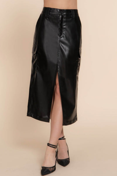 Faux Leather Midi Cargo Skirt - Ebony's Shopping