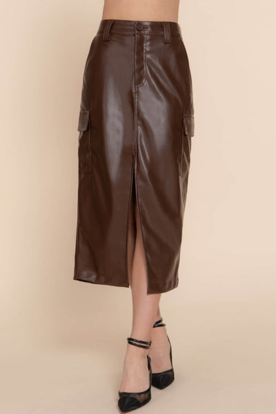 Faux Leather Midi Cargo Skirt - Ebony's Shopping