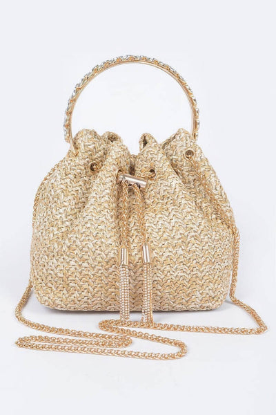 Faux Straw Bucket Bag W/stone Handle - Ebony's Shopping