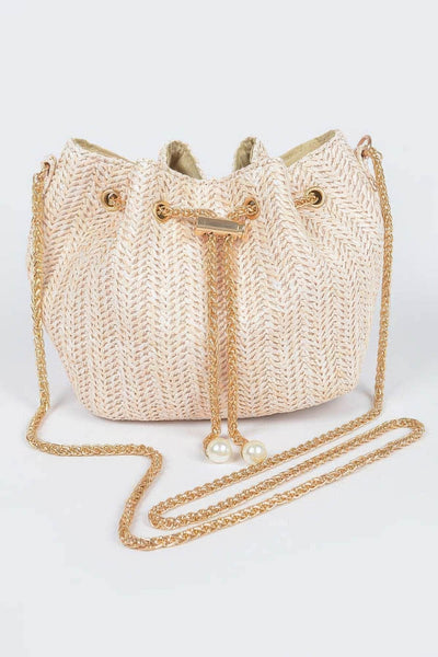 Faux Straw Bucket Crossbody Bag - Ebony's Shopping