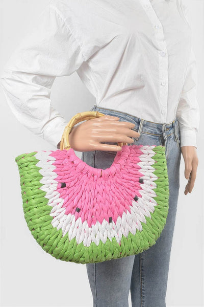 Faux Straw Crochet Watermelon Handbag - Ebony's Shopping