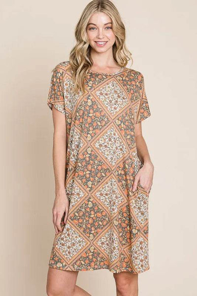 BOMBOM Multicolored Leaves Jacquard Dress - Ebony's Shopping