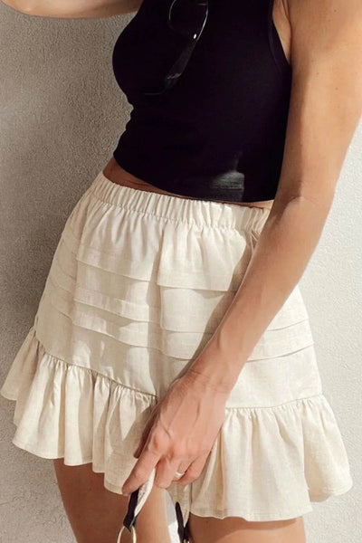 Ruffled Hemline Elastic Waist Mini Skirt - Ebony's Shopping