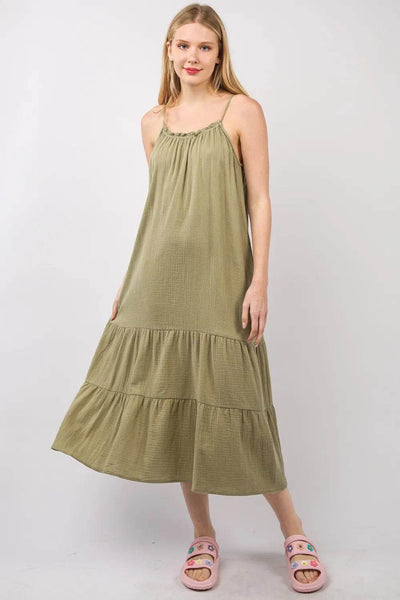 VERY J Ruffled A-Line Midi Cami Dress - Ebony's Shopping