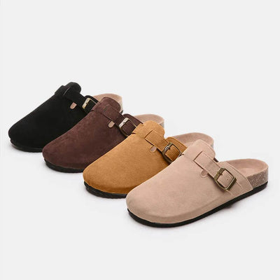 Suede Closed Toe Buckle Slide - Ebony's Shopping