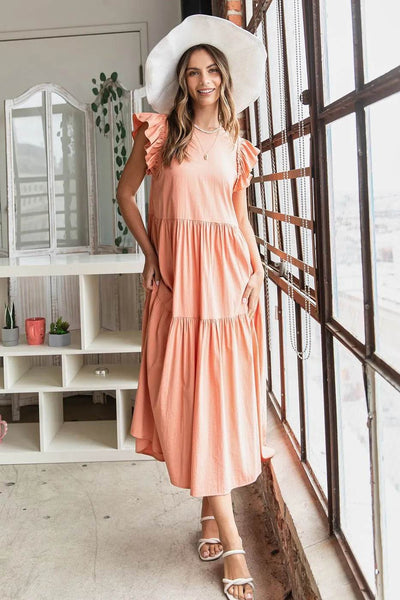 Mittoshop Ruffle Short Sleeve Tiered Maxi Dress - Ebony's Shopping