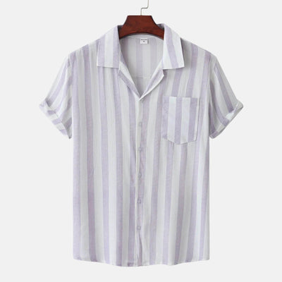 Men's Striped Short Sleeve Button-Down Shirt - Ebony's Shopping