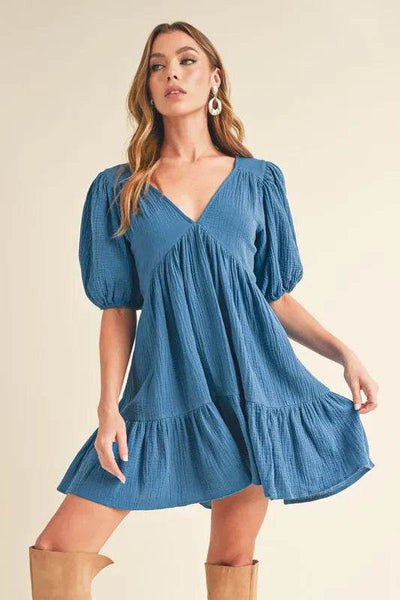 Aemi+Co Tied Back Ruffled Short Sleeve Mini Dress - Ebony's Shopping