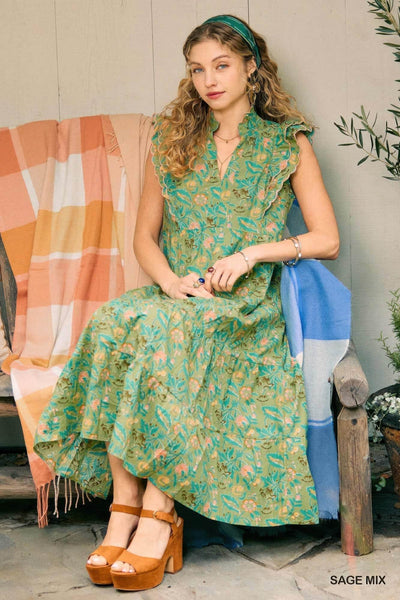 Floral Garden Print Tiered Maxi Dress - Ebony's Shopping