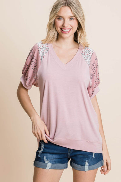Floral Printed Puff Sleeves V-neck Top - Ebony's Shopping