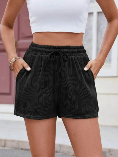 Florira Texture Drawstring Shorts - Ebony's Shopping