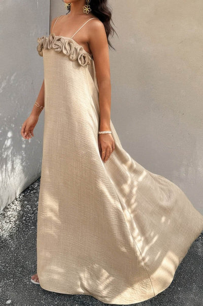 Flower Trim Off Shoulder Ruffled Backless Dress - Ebony's Shopping