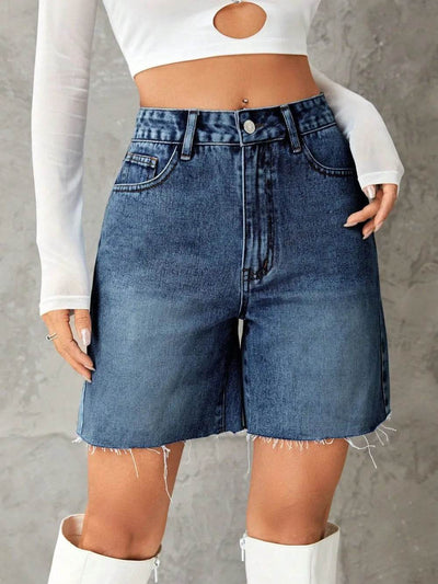 Frayed Hem Denim Shorts - Ebony's Shopping