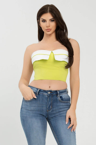 Front Fold-over Color Contrast Tube Top - Ebony's Shopping
