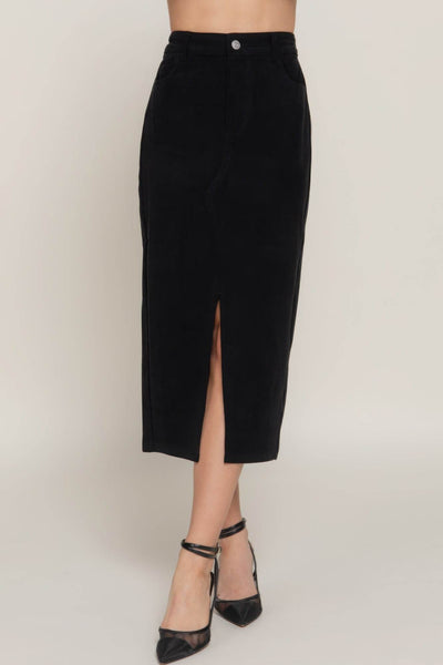 Front Open Slit Corduroy Midi Skirt - Ebony's Shopping