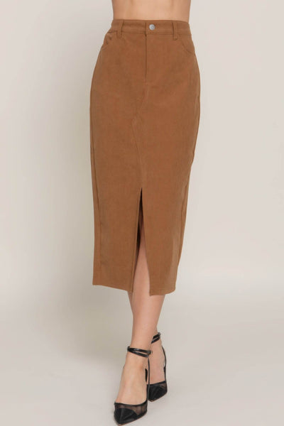 Front Open Slit Corduroy Midi Skirt - Ebony's Shopping