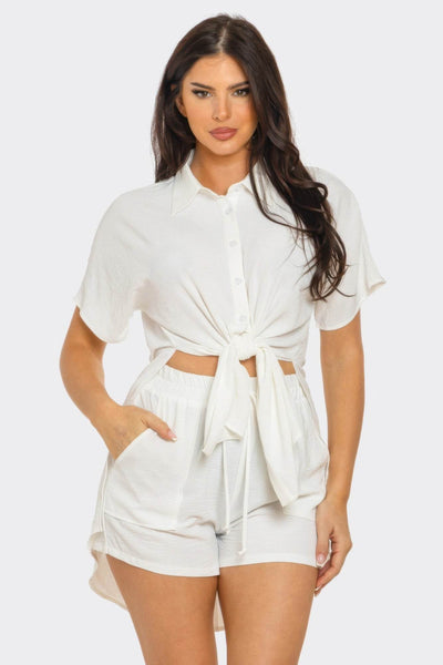 Front Tie Back Oversized Slit Top And Shorts Set - Ebony's Shopping