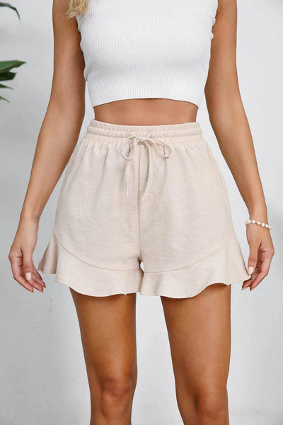 Full Size Drawstring Ruffle Hem Shorts - Ebony's Shopping