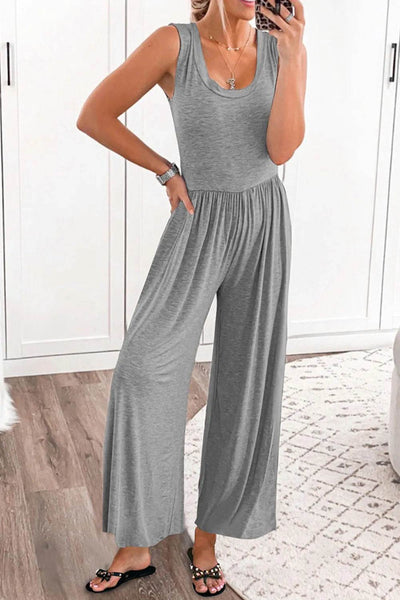 Full Size Scoop Neck Wide Strap Jumpsuit - Ebony's Shopping