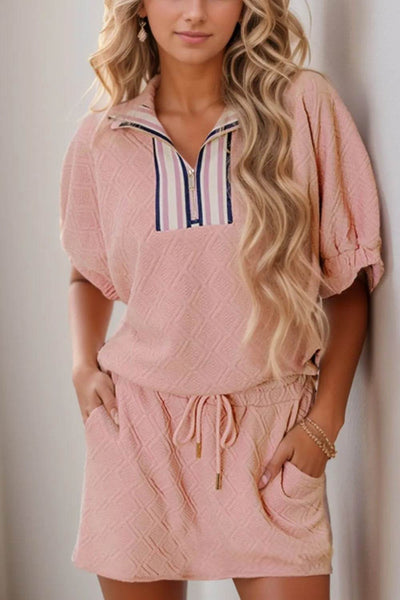 Half Zip Half Sleeve Top and Skirt Set - Ebony's Shopping