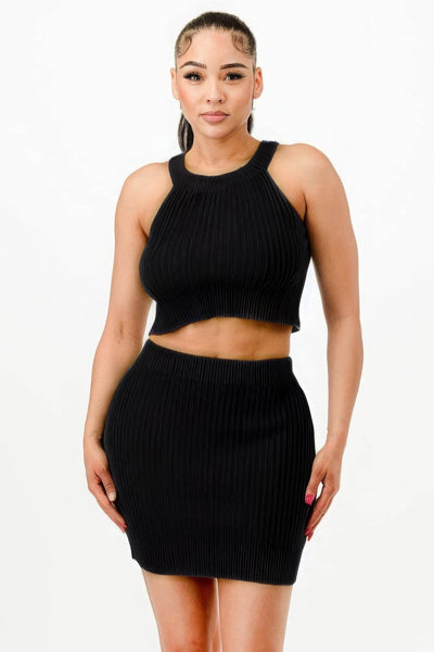 Halter Neck Tank Top And Bodycon Mini Skirt Set - Ebony's Shopping