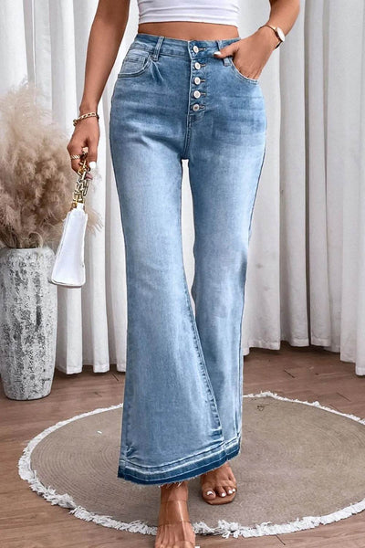 High Waist Button Fly Flared Jeans - Ebony's Shopping