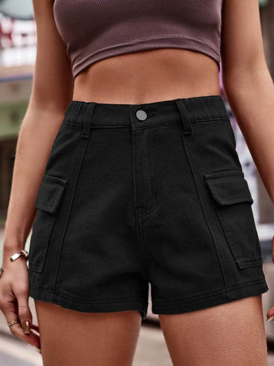 High Waist Denim Shorts with Pockets - Ebony's Shopping