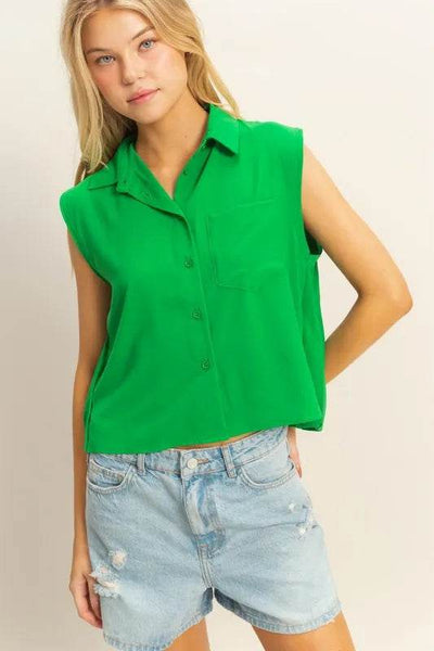 HYFVE Buttoned Front Sleeveless Collar Shirt - Ebony's Shopping