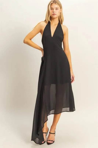 HYFVE Chiffon Halter Asymmetrical Hem Dress - Ebony's Shopping