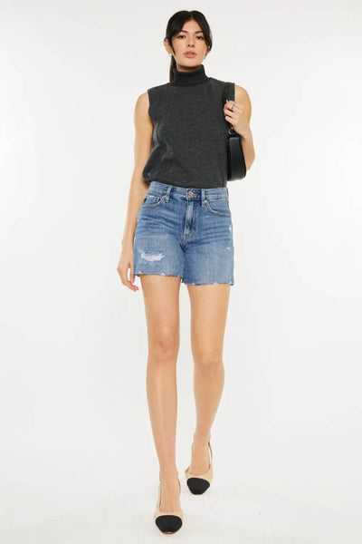 Kancan Distressed High Waist Denim Shorts - Ebony's Shopping