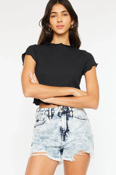 Kancan Full Size Distressed High Waist Denim Shorts - Ebony's Shopping