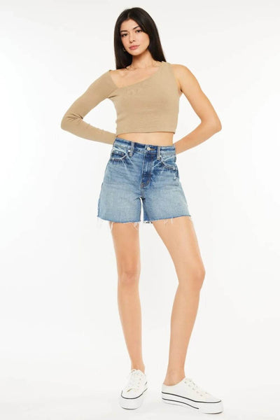 Kancan Full Size Raw Hem High Waist Denim Shorts - Ebony's Shopping