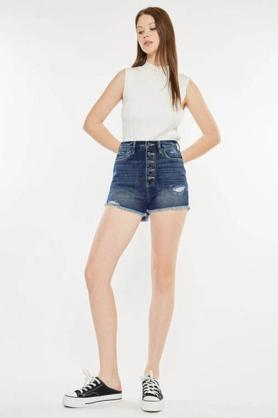 Kancan Raw Hem Button Fly Denim Shorts - Ebony's Shopping