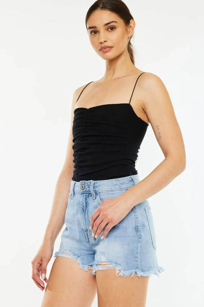 Kancan Raw Hem Distressed High Waist Denim Shorts - Ebony's Shopping
