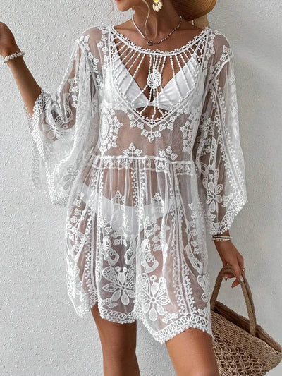 Lace Round Neck Cover-Up - Ebony's Shopping