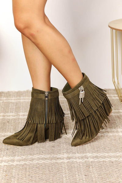 Legend Women's Tassel Wedge Heel Ankle Booties - Ebony's Shopping