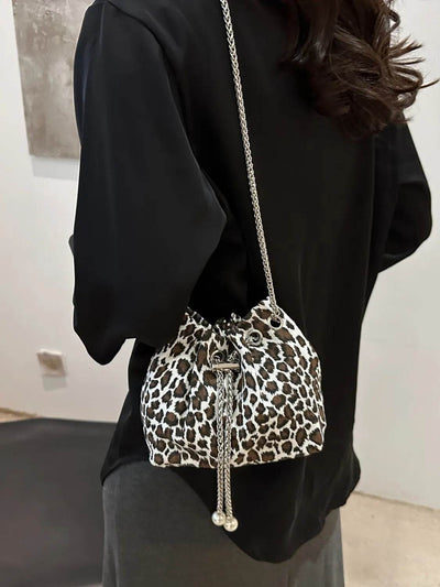 Leopard Chain Bucket Bag - Ebony's Shopping