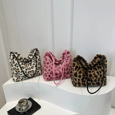 Leopard Furry Shoulder Bag - Ebony's Shopping